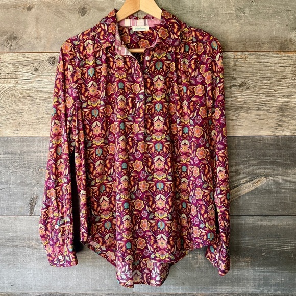 Sundance Tops - Sundance Long Sleeve Floral Popover Shirt M Rust Feminine Romantic Cottagecore